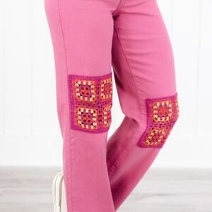 Judy Blue High Rise Pink Jeans with Crochet Patch